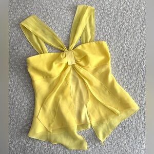 Vintage Lori Ann Montreal Yellow Bow Babydoll Top Chiffon Satin Size 5/6 Small